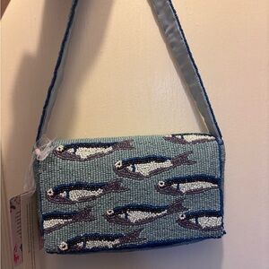 Blue Beaded Fish Pattern Clutch